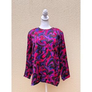 Gallant Paris  New York hot fuchsia/purple crew neck silk blouse